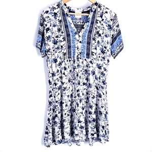 Knox Rose Floral Dress Blue White Size Large